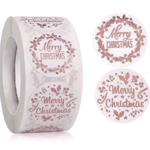 500pcs Round Rose Gold Merry Christmas Stickers - Picture 1 of 4